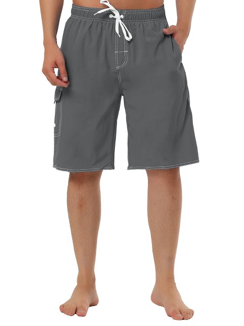 TATT 21 Men's Summer Casual Drawstring Elastic Waist Solid Beach Board Shorts Gray 30