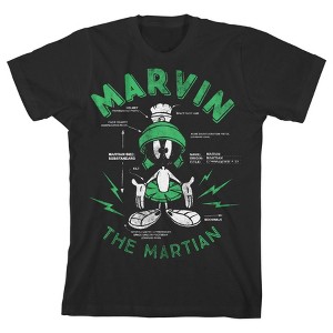 Looney Tunes T-shirt Marvin the Martian Infographic Black T-shirt Toddler Boy to Youth Boy - 1 of 3