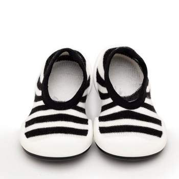 Komuello Baby Girl First Walk Sock Shoes Flat Style - Black White Stripe
