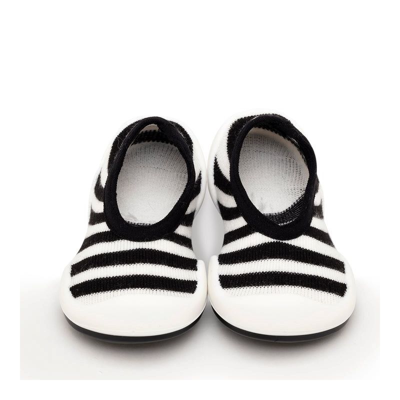 Komuello Baby Girl First Walk Sock Shoes Flat Style - Black White Stripe, 1 of 11