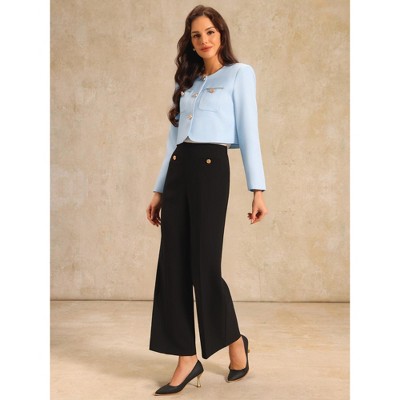 INSPIRE CHIC Women's Tweed Crewneck Button Down Long Sleeve Work Office Cropped Blazer Large Light Blue — фото 3
