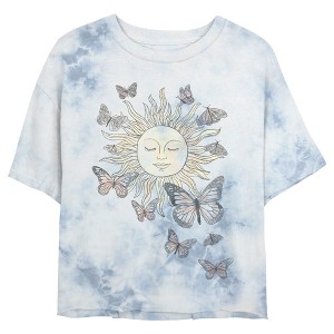Juniors Womens Lost Gods Monarch Butterfly Sun Sketch Crop T-Shirt - 1 of 4