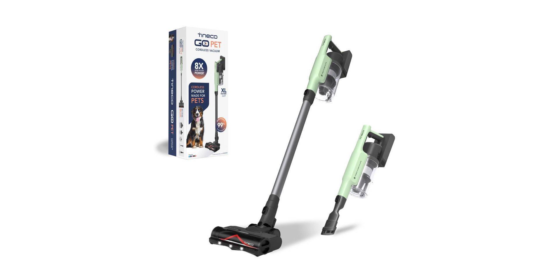 Tineco GO Pet Cordless Stick Vacuum with ZeroTangle Brush Technology Seafoam Green: HEPA Filter, Pet Hair, Multi-Surface
