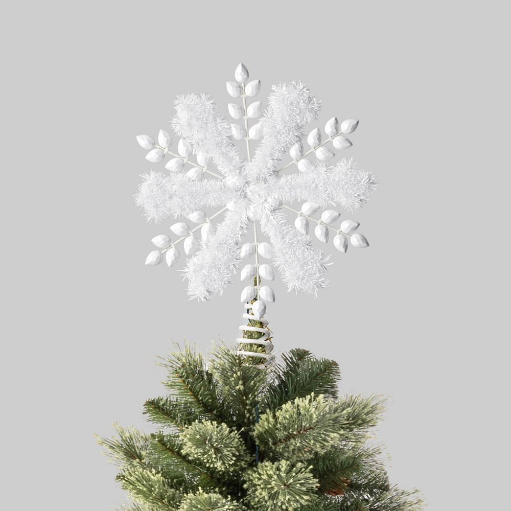 12" Metal Snowflake with Gems and Tinsel Christmas Tree Topper White - Wondershop™