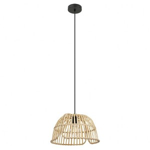 Eglo Lighting Glyneath 1 - Light Pendant in  Structured Black/Natural Wood - 1 of 1