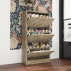 FUFU&GAGA Brown Flipping Type Shoe Cabinet Shoe Rack for Front Door Entrance Wood Grain Hollow Line Design - 4 of 4