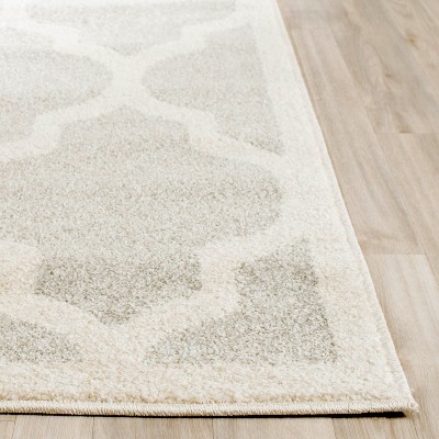 Reversible Light Grey & Beige Geometric 5' Square Synthetic Rug