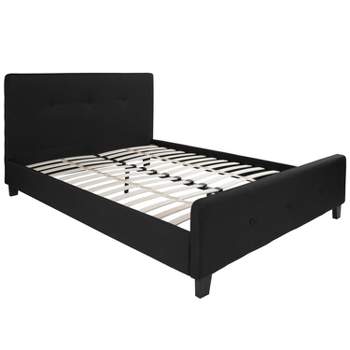 Emma and Oliver Queen Size Three Button Tufted Platform Bed in Black Fabric