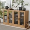 PexFix 62" W x 36" H Large Sideboard Buffet Cabinet with 4 Glass Doors 2 Adjustable Shelves for Kitchen Living/Dinning Room Bedroom Entryway Natural - 3 of 4