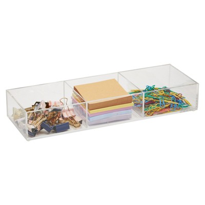Okuna Outpost 3 Compartment Clear Acrylic Desk Drawer Organizer Tray for Home & Office, 12 x 4 x 9 in