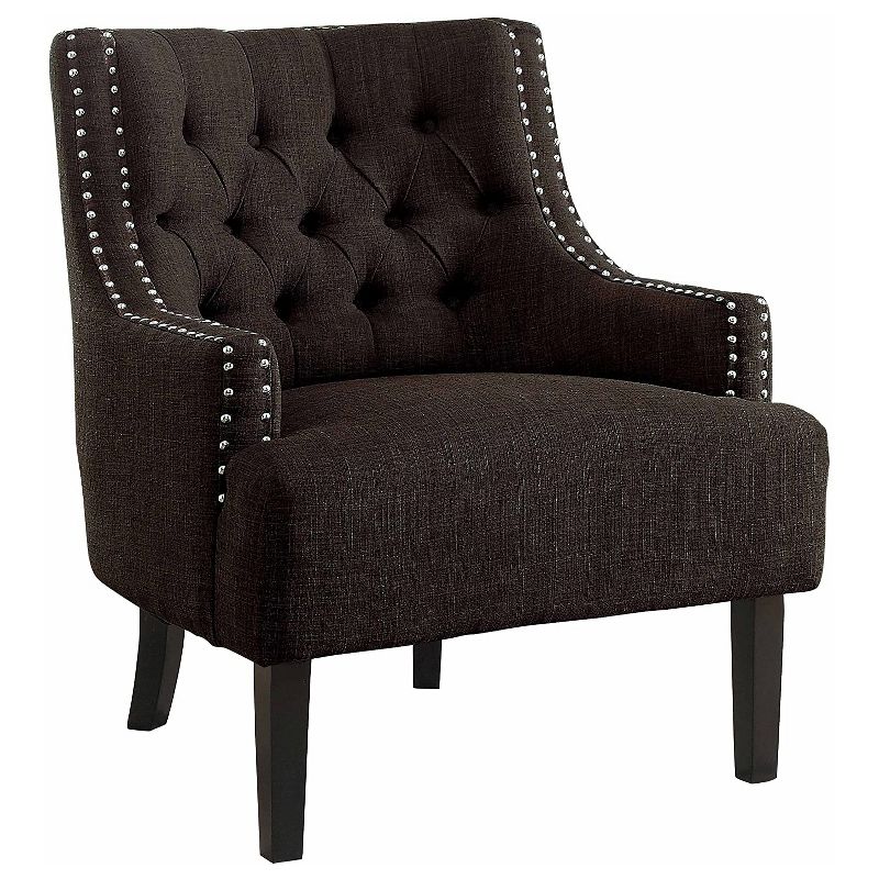 Homelegance Upholstered Diamond Tufted Accent Chair with Sloped Arms and Nailhead Trim, Seat Height 18 Inches, Chocolate, 1 of 7