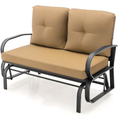 Tangkula 2-Person Outdoor Patio Glider Bench Swing Seat Bench w/ Seat & Back Cushions