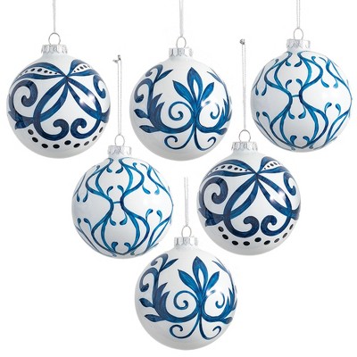 Sullivans Set of 6 Scroll Ball Ornaments Kit 4.5"H Blue and White