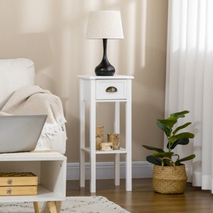 FONTOI End Tables Slim Side Table Living Room Sofa Table 2-Tier Small Narrow Night Stand with Drawer Shelf for Bedroom, White, 11.8"*11.8"*29.5" - 1 of 4