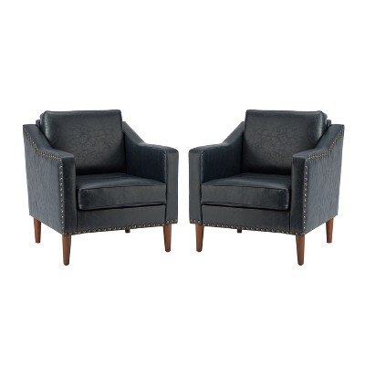 Set of 2 Bonita Transitional Vegan Leather Armchair with Removable Seat Cushion and  Nailhead Trims | ARTFUL LIVING DESIGN