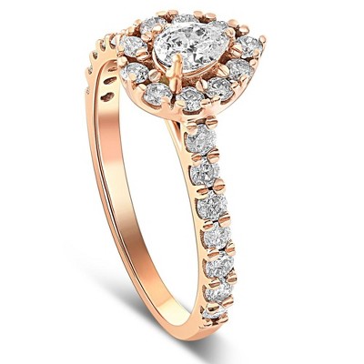 Pompeii3 1Ct Pear Shape Diamond Halo Engagement Ring in White, Yellow, or Rose Gold