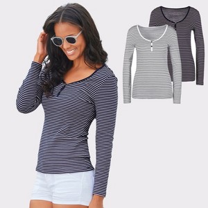 Women's 2 Pack Striped Long Sleeve Tops - LASCANA - 1 of 4