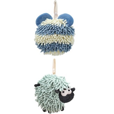 REGALWOVEN 2 Packs Chenille Fuzzy Ball Bathroom Sheep Shape Absorbent Fast Drying Hand Towels 7" x 7"