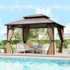 Costway 12 x 10 FT Hardtop Gazebo with Netting Heavy-Duty Double-Roof Galvanized Metal Top - 2 of 4