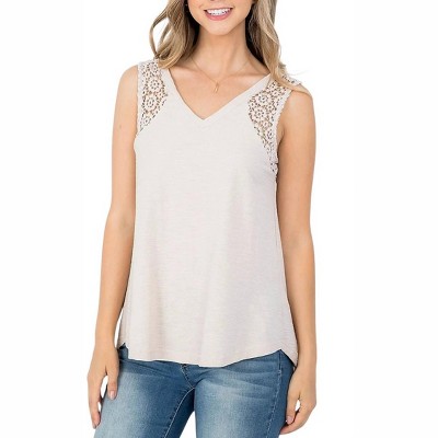 Women's VNECK TANK TOP WITH CROCHET DETAIL - Doe and Rae