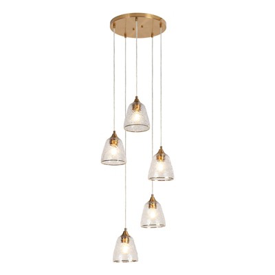 LNC Dolohovstrout 5-Lights 13.8" Modern Cluster Mini Chandelier, Polished Gold with Textured Glass Shades