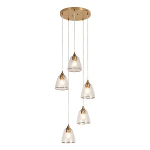 LNC Dolohovstrout 5-Lights 13.8" Modern Cluster Mini Chandelier, Polished Gold with Textured Glass Shades - 1 of 4