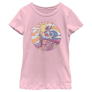 Girl's Lilo & Stitch Aloha Stitch Distressed Surf Circle T-Shirt - 1 of 4