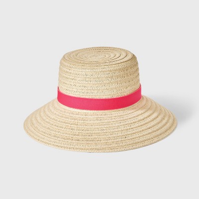 Packable Down Brim Straw Hat - A New Day Natural/Pink S/M