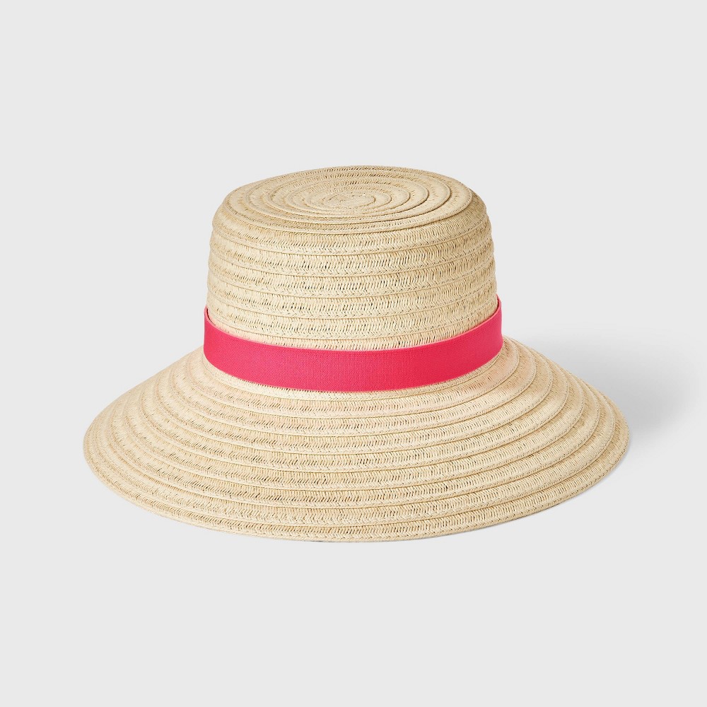 Packable Down Brim Straw Hat - A New Day™ Natural/Pink L/XL 12 CasePack 