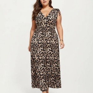 Anna-Kaci Women's Sleeveless V Neck Maxi Dress with Leopard Print Elastic  Waist Flowy A Line Long Dress - 3X, Brown : Target