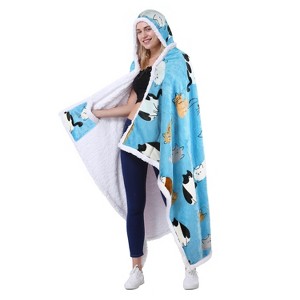 Catalonia Woman Fuzzy Wearable Blanket Hooded Shawl Wrap Cape with Inside Pocket, Woman Clothes Cozy Hooded Fleece Plush Blanket - 1 of 4