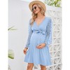 Womens Maternity Swiss Dot Long Sleeve Wrap Dress Fall Casual V Neck Nursing Midi Dress Baby Shower Photoshoot Belt - 3 of 4