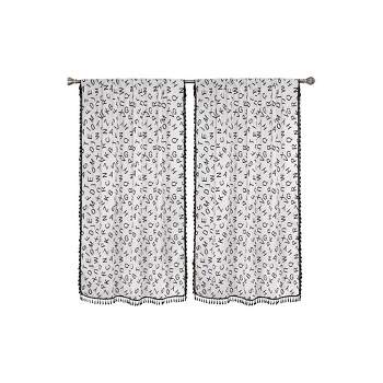 ZHH 52 x 63 Inch 2 Panels Boho Tassels Black Letter Print Curtain Set for Bathroom, Kitchen, Living Room, Bedroom