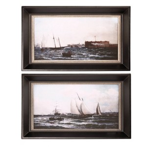 A&B Home 25"x15" Set of 2 New York Harbor Wall Arts Blue/Black: Sailboat Prints, Transitional Decor, MDF Frame - 1 of 3