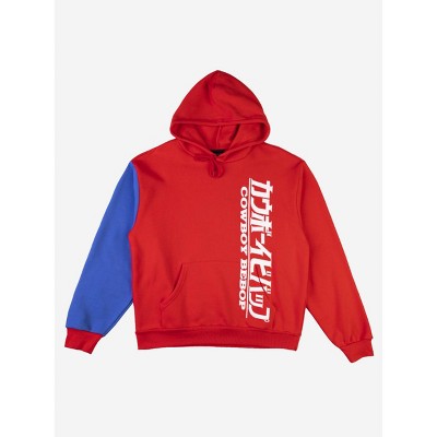 Cowboy Bebop Title Long Sleeve Red & Blue Colorblock Hooded Sweatshirt