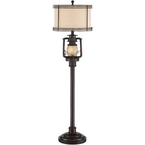 Barnes and Ivy Henson Industrial Floor Lamp 63" Tall Bronze with LED Nightlight Earthy Fabric Drum Shade for Living Room Bedroom Office House Home - 1 of 4