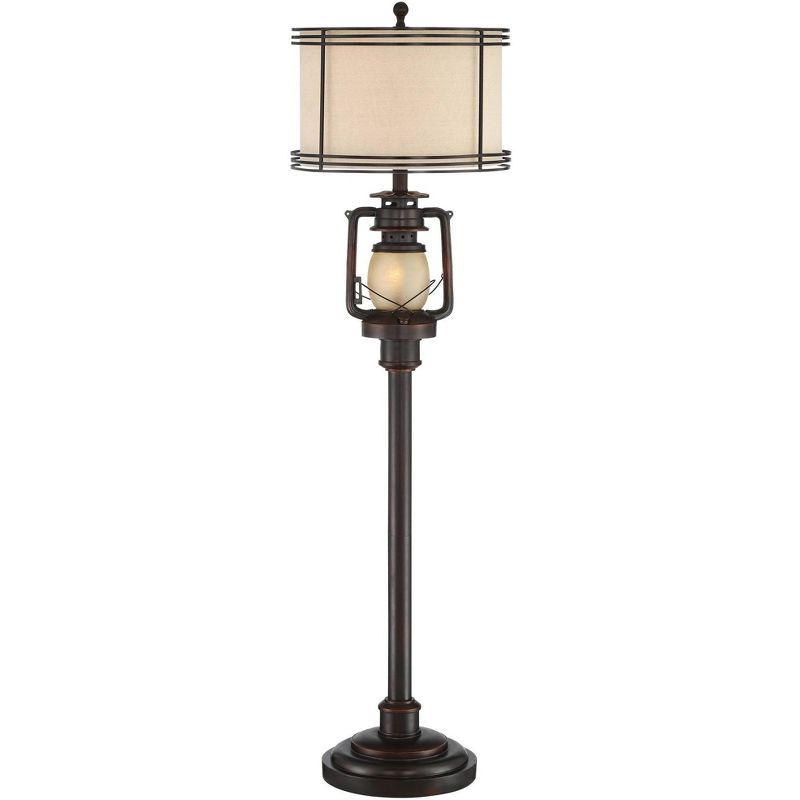 Barnes and Ivy Henson Industrial Floor Lamp 63" Tall Bronze with LED Nightlight Earthy Fabric Drum Shade for Living Room Bedroom Office House Home, 1 of 11