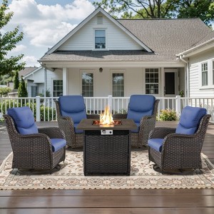 Belord Patio Swivel Chair Set of 4 with 30" Propane Fire Pit Table, Patio Furniture Set with High Back Swivel Rocker Patio Chairs and Firepit Table - 1 of 4