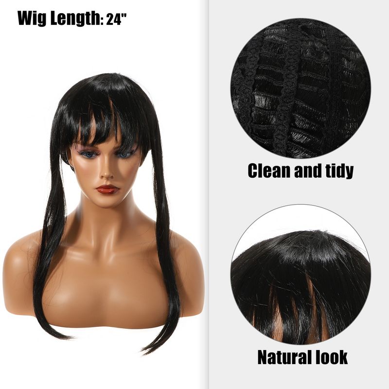 Unique Bargains Women's Wig Straight Hair Wig with Wig Cap 24 Inch Black, 3 of 7