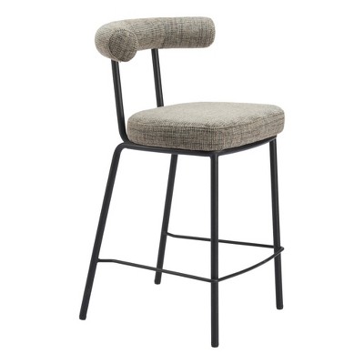 HomeRoots 26" Green and Black Chenille and Steel Low Back Counter Height Bar Chair