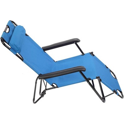 homfan Premium Folding Chaise Lounge - Deluxe Sun Lounger 8-Position Adjustable Outdoor Recliner with Padded Headrest, Lightweight & Portable, Blue