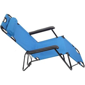 homfan Premium Folding Chaise Lounge - Deluxe Sun Lounger 8-Position Adjustable Outdoor Recliner with Padded Headrest, Lightweight & Portable, Blue - 1 of 4
