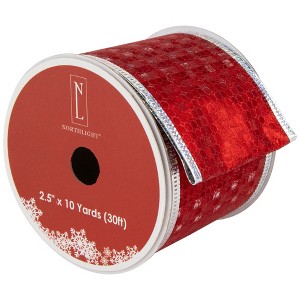 Northlight Shimmery Red and Silver Horizontal Wired Christmas Craft Ribbon 2.5" x 10 Yards - 1 of 4