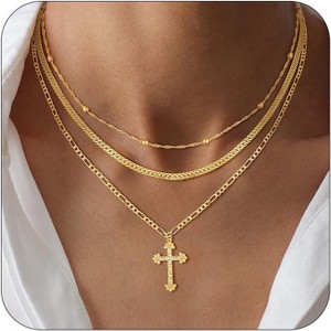 Dainty Cross Pendant with Pearls Layered Faith Necklace for Women - 1 of 4