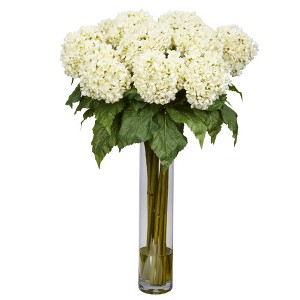 Nearly Natural Hydrangea Silk Flower Arrangement, White - 1 of 4