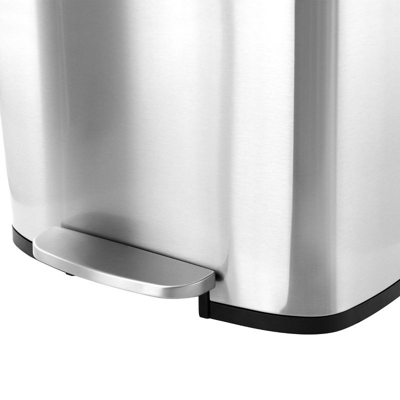 Elama 50 Liter/13 Gallon Rectangular Stainless Steel Step Trash Bin with Slow Close Mechanism in Matte Silver, 5 of 9