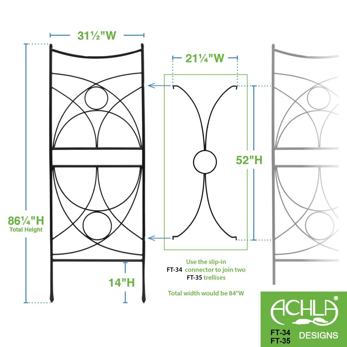 Achla Designs 86.25"H Powdercoated Wrought Iron Outdoor Garden Aurora Trellis Black - thumbnail 6