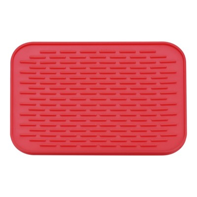 Uxcell Silicone Dish Drying Mat Set, 2 Pcs 12 inch x 9 inch Reusable Sink Drain Pad for Kitchen Counter, Drawer - Red Gray