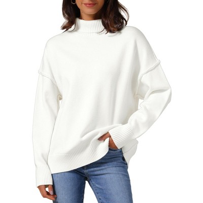INSPIRE CHIC Women's Mock Neck Long Sleeve Oversized Sweater Tops X-Large White