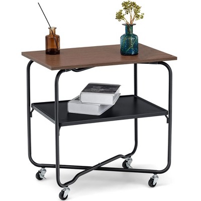 Tangkula 2-Tier Folding Rolling Cart Kitchen Utility Cart Tool-Free Installing